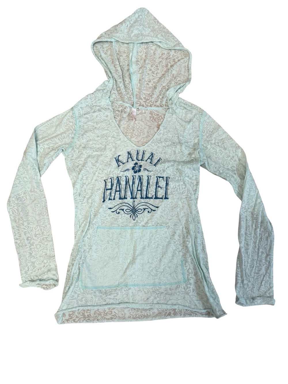 MV Sport Mint Green Lace Overlay Top with light hoodie